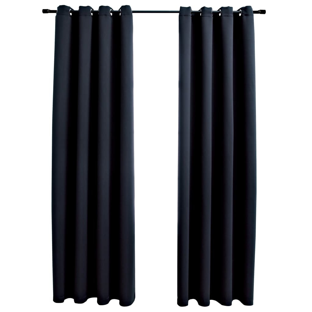 Blackout Curtains with Rings 2 pcs Black 54"x63" Fabric