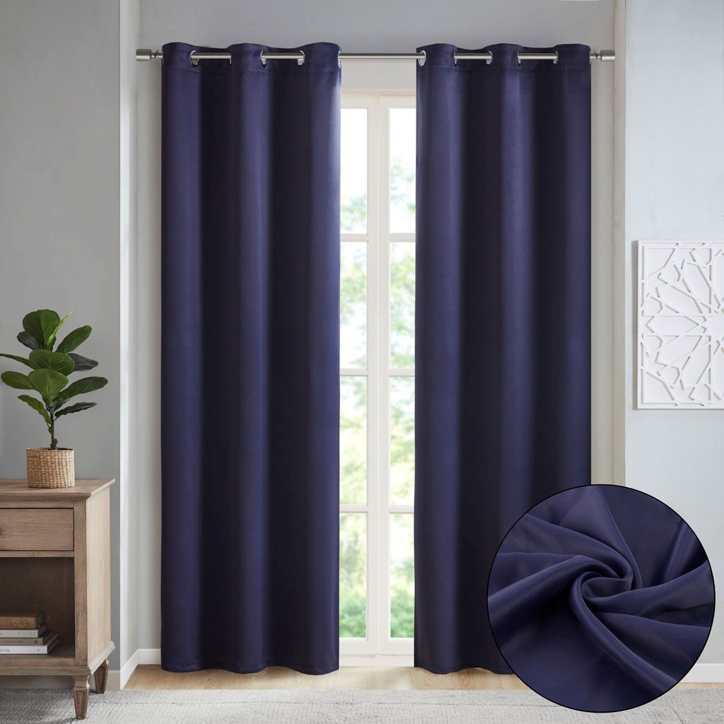 Solid Blackout Triple Weave Grommet Top Curtain Panel Pair