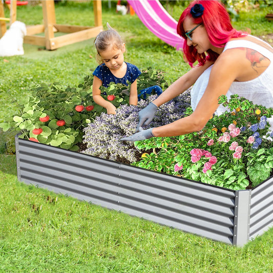 8x4x1.5 ft Galvanized Raised Garden Bed, Outdoor Planter Garden Boxes Large Metal Planter Box for Gardening Vegetables Fruits Flowers, Silver