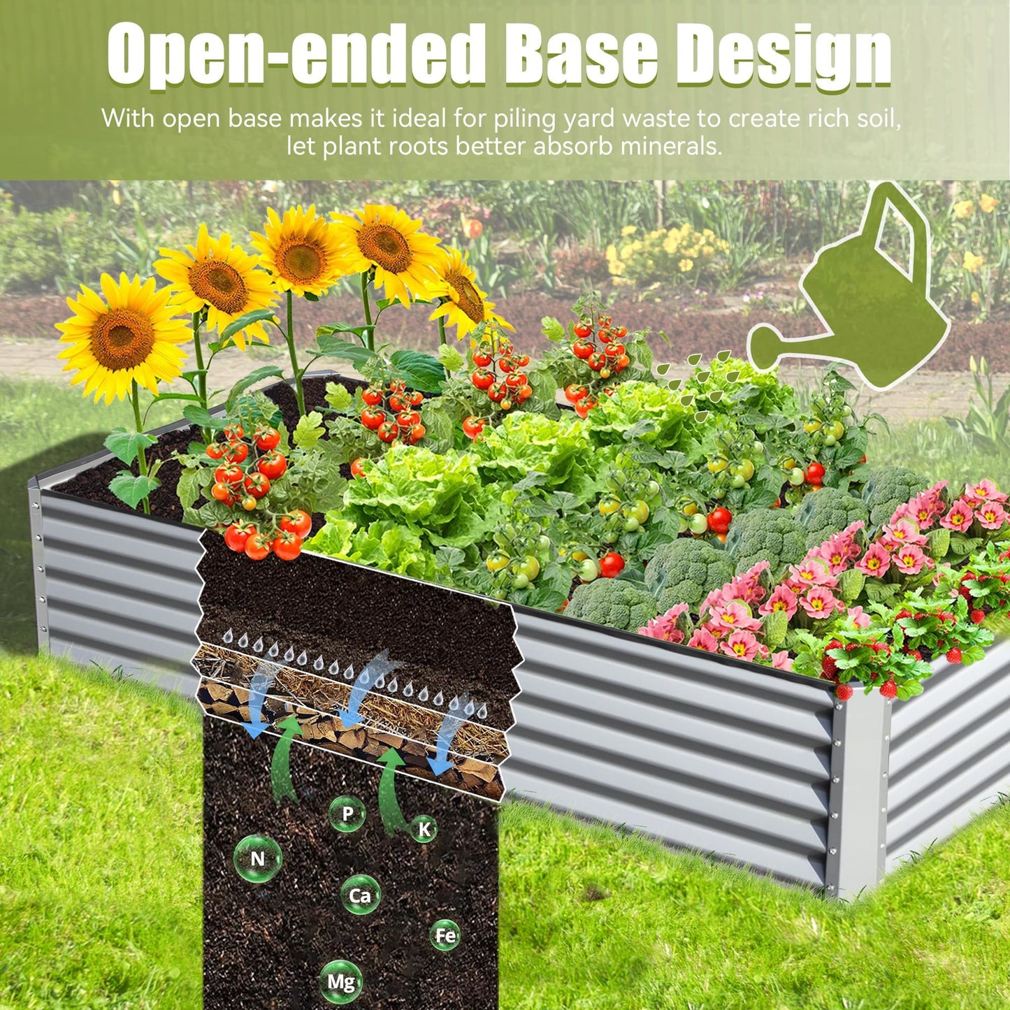 8x4x1.5 ft Galvanized Raised Garden Bed, Outdoor Planter Garden Boxes Large Metal Planter Box for Gardening Vegetables Fruits Flowers, Silver