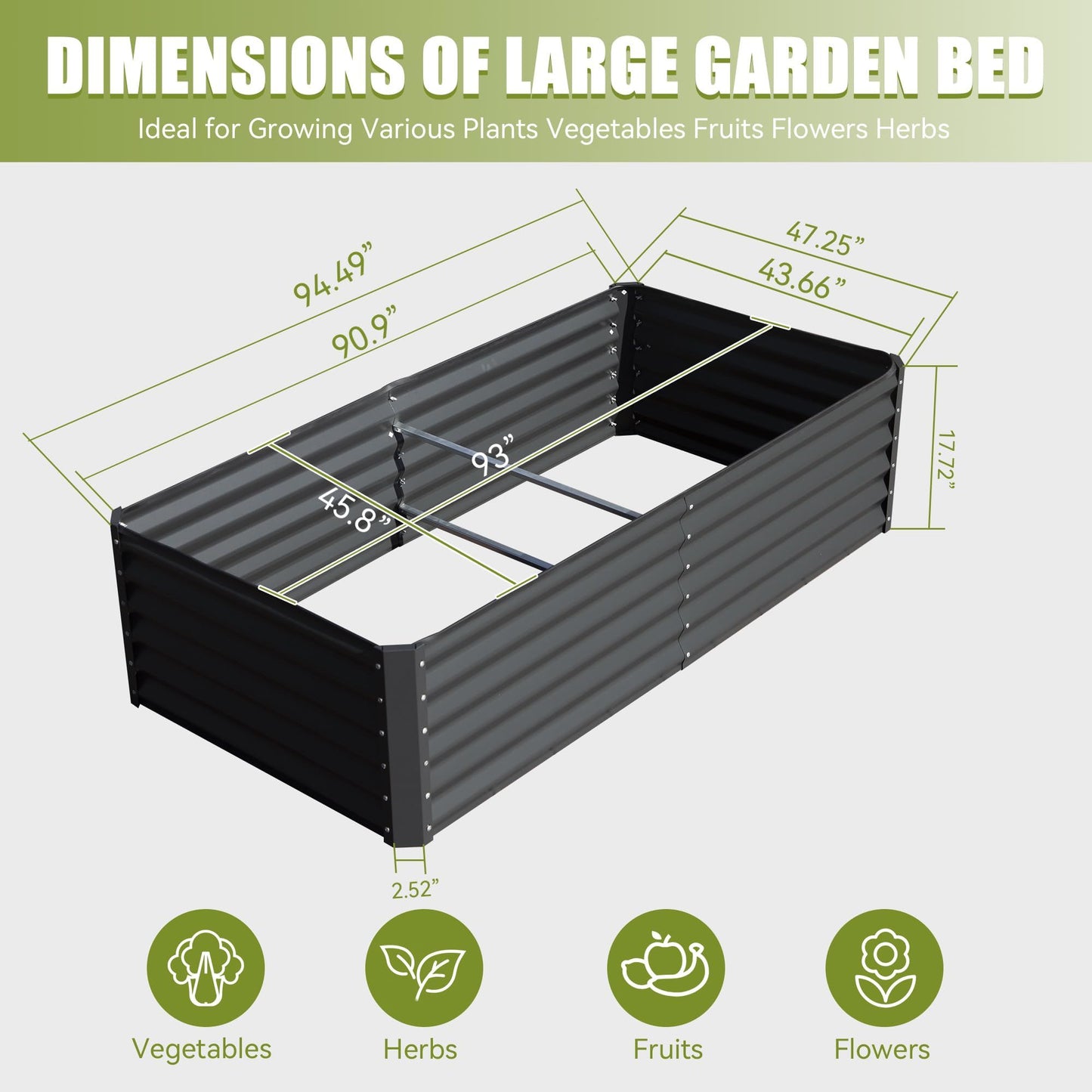 8x4x1.5 ft Galvanized Raised Garden Bed, Outdoor Planter Garden Boxes Large Metal Planter Box for Gardening Vegetables Fruits Flowers,Gray