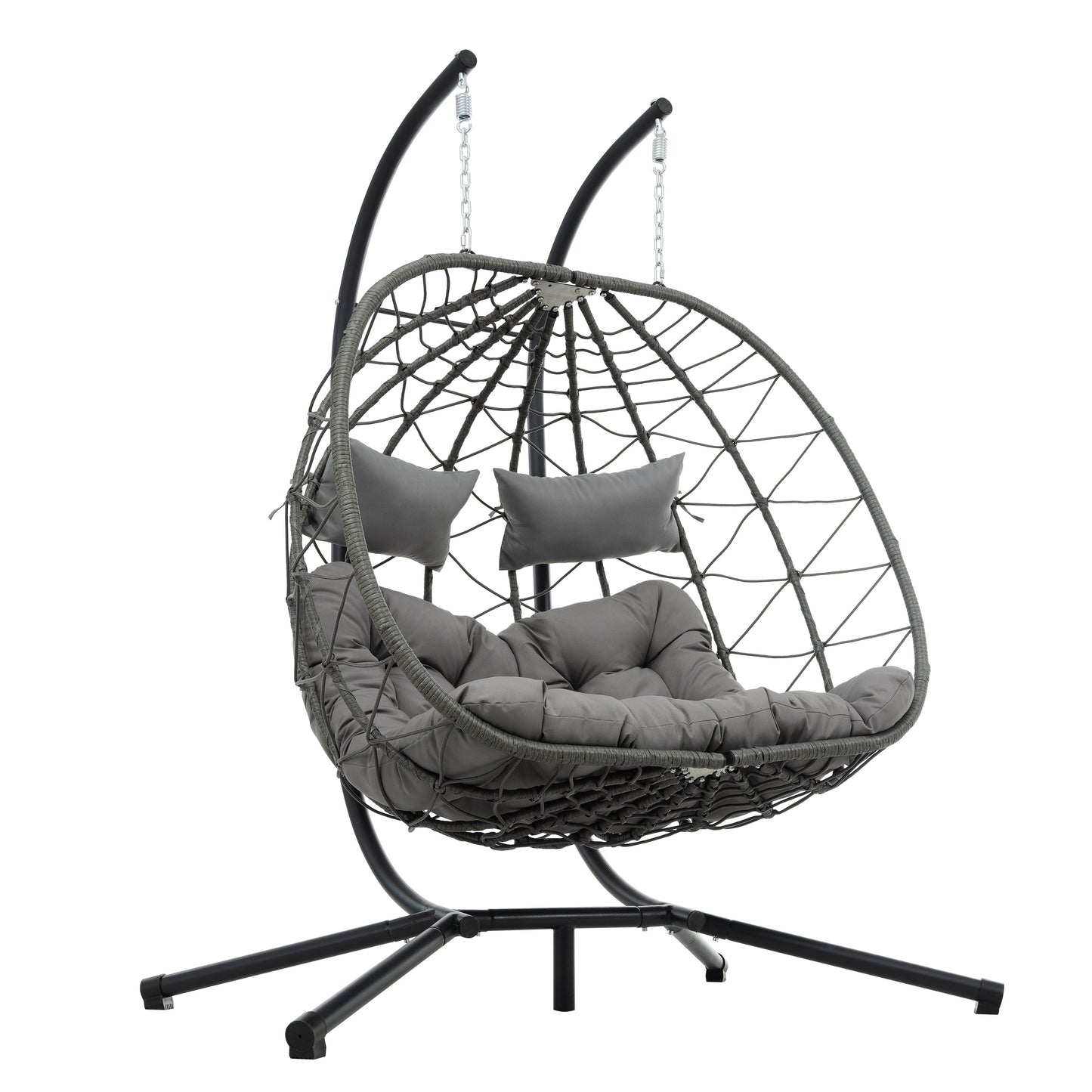 2 Persons Egg Chair with Stand Indoor Outdoor Swing Chair Patio Wicker Hanging Egg Chair Hanging Basket Chair with Stand for Bedroom Living Room Balcony