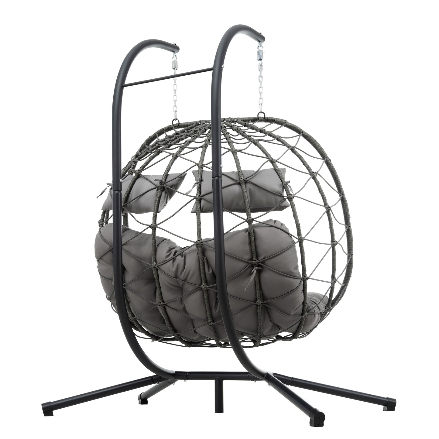 2 Persons Egg Chair with Stand Indoor Outdoor Swing Chair Patio Wicker Hanging Egg Chair Hanging Basket Chair with Stand for Bedroom Living Room Balcony