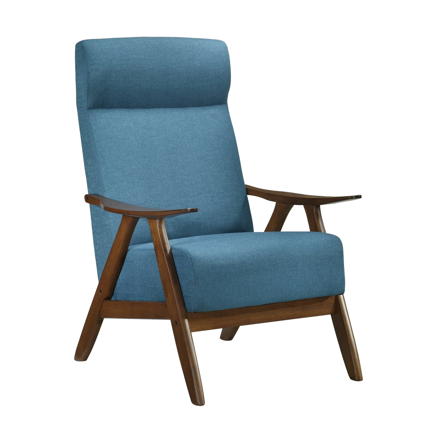 Modern Accent Chair 1pc Blue High Back Chair Cushion Seat and Back Walnut Finish Solid Wood Living Room Furniture