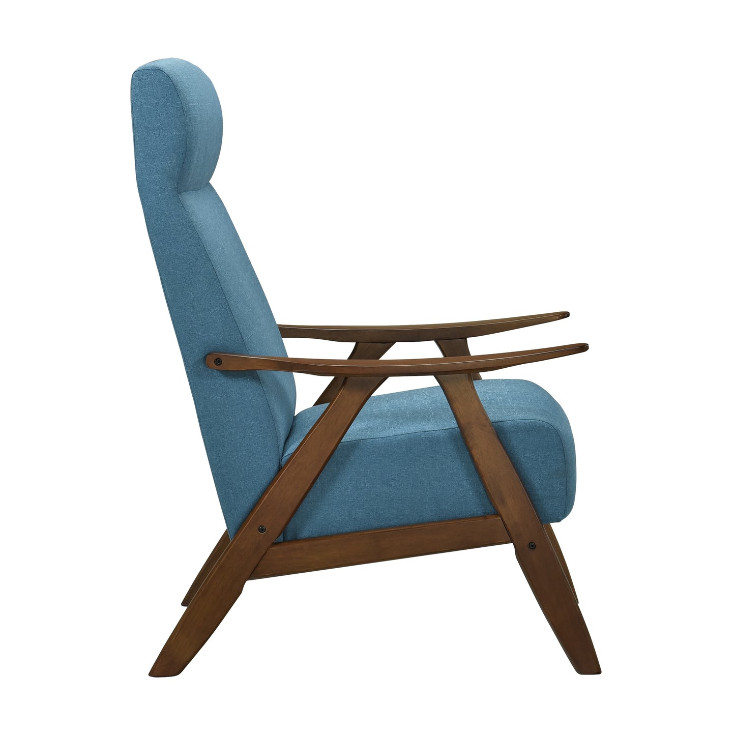 Modern Accent Chair 1pc Blue High Back Chair Cushion Seat and Back Walnut Finish Solid Wood Living Room Furniture