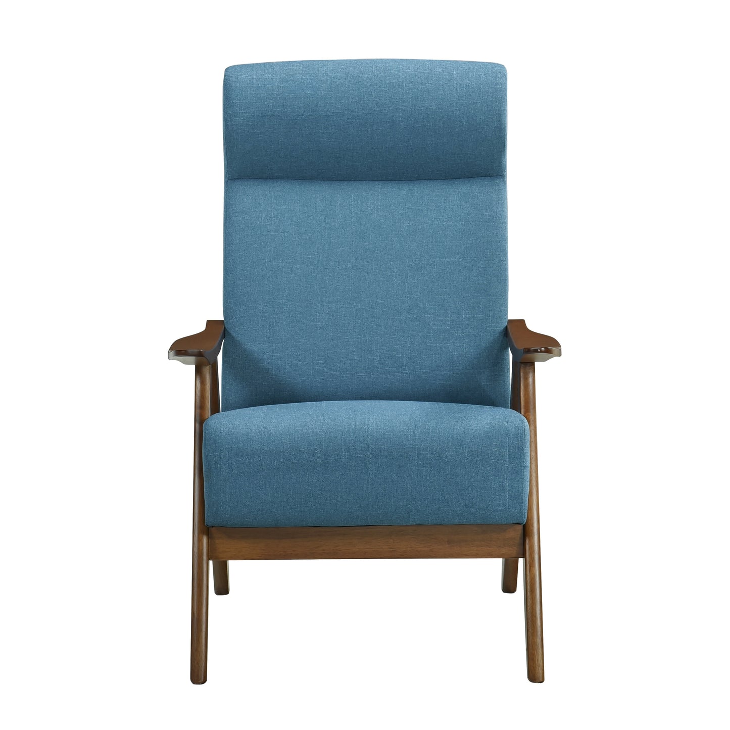 Modern Accent Chair 1pc Blue High Back Chair Cushion Seat and Back Walnut Finish Solid Wood Living Room Furniture