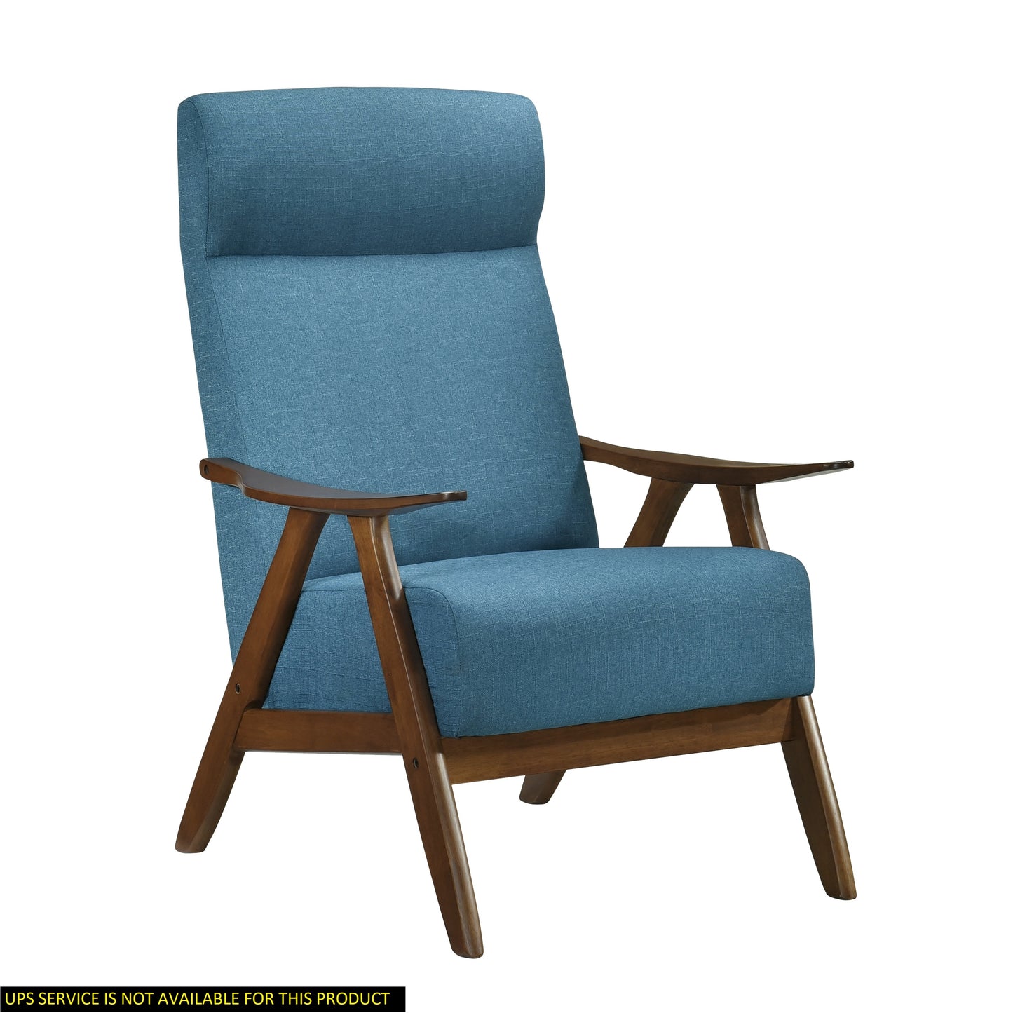 Modern Accent Chair 1pc Blue High Back Chair Cushion Seat and Back Walnut Finish Solid Wood Living Room Furniture