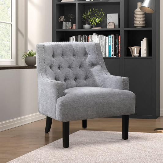 Modern Traditional Accent Chair Gray Chenille Upholstery Button-Tufted Solid Wood 1pc Living Room Furniture