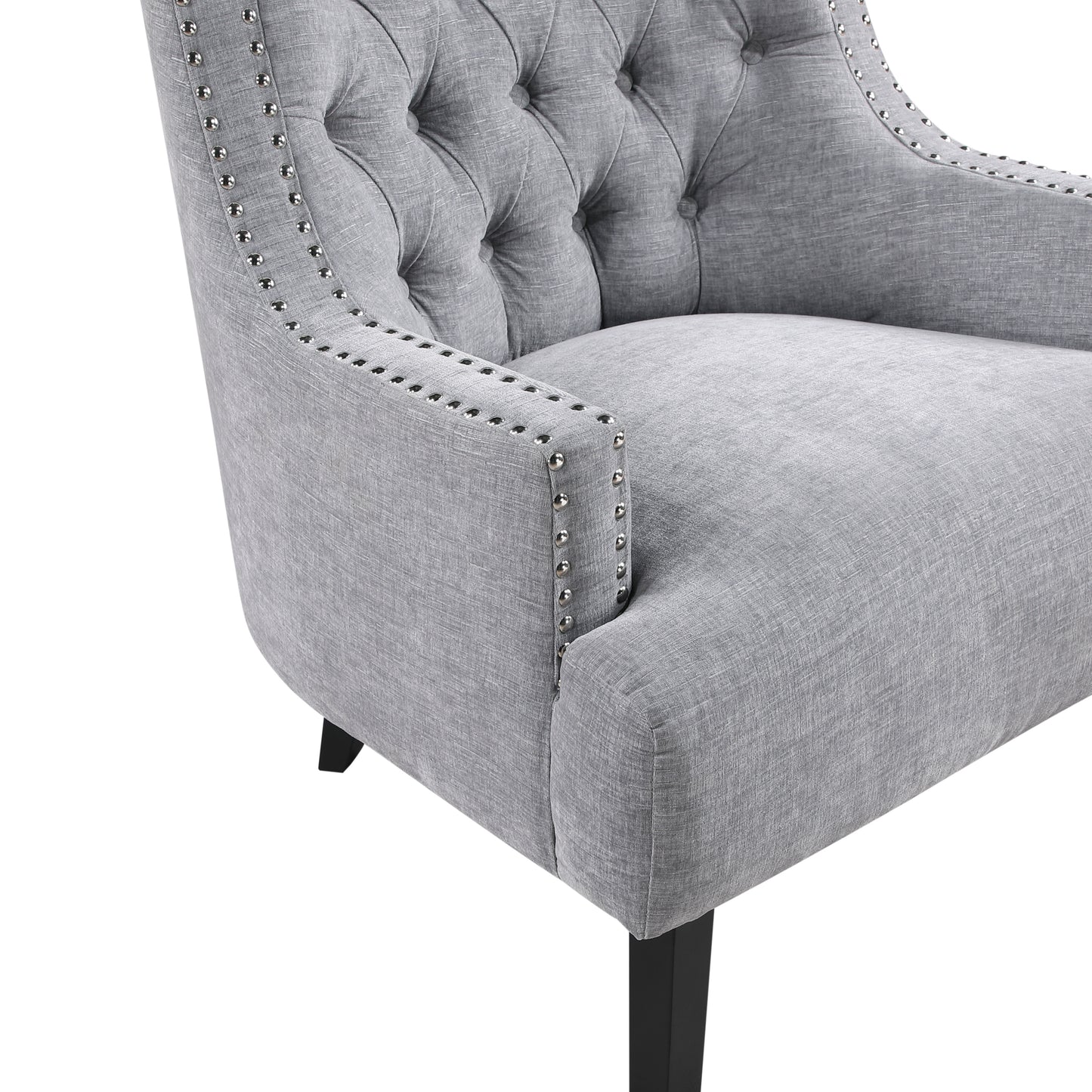 Modern Traditional Accent Chair Gray Chenille Upholstery Button-Tufted Solid Wood 1pc Living Room Furniture