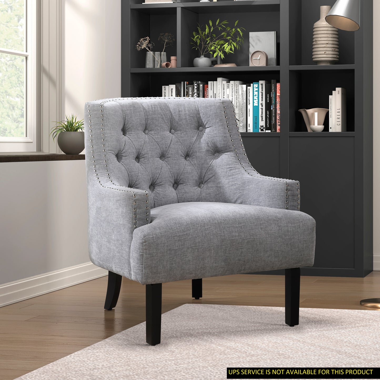 Modern Traditional Accent Chair Gray Chenille Upholstery Button-Tufted Solid Wood 1pc Living Room Furniture