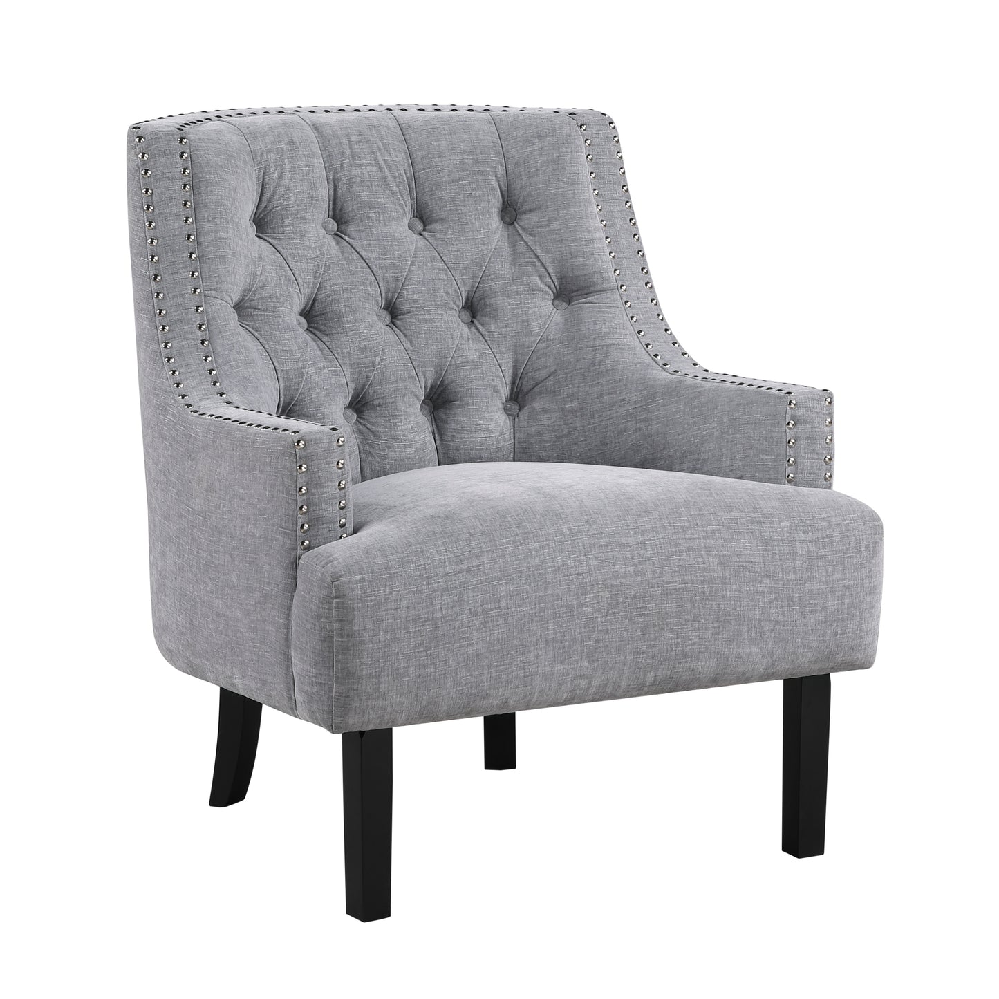 Modern Traditional Accent Chair Gray Chenille Upholstery Button-Tufted Solid Wood 1pc Living Room Furniture