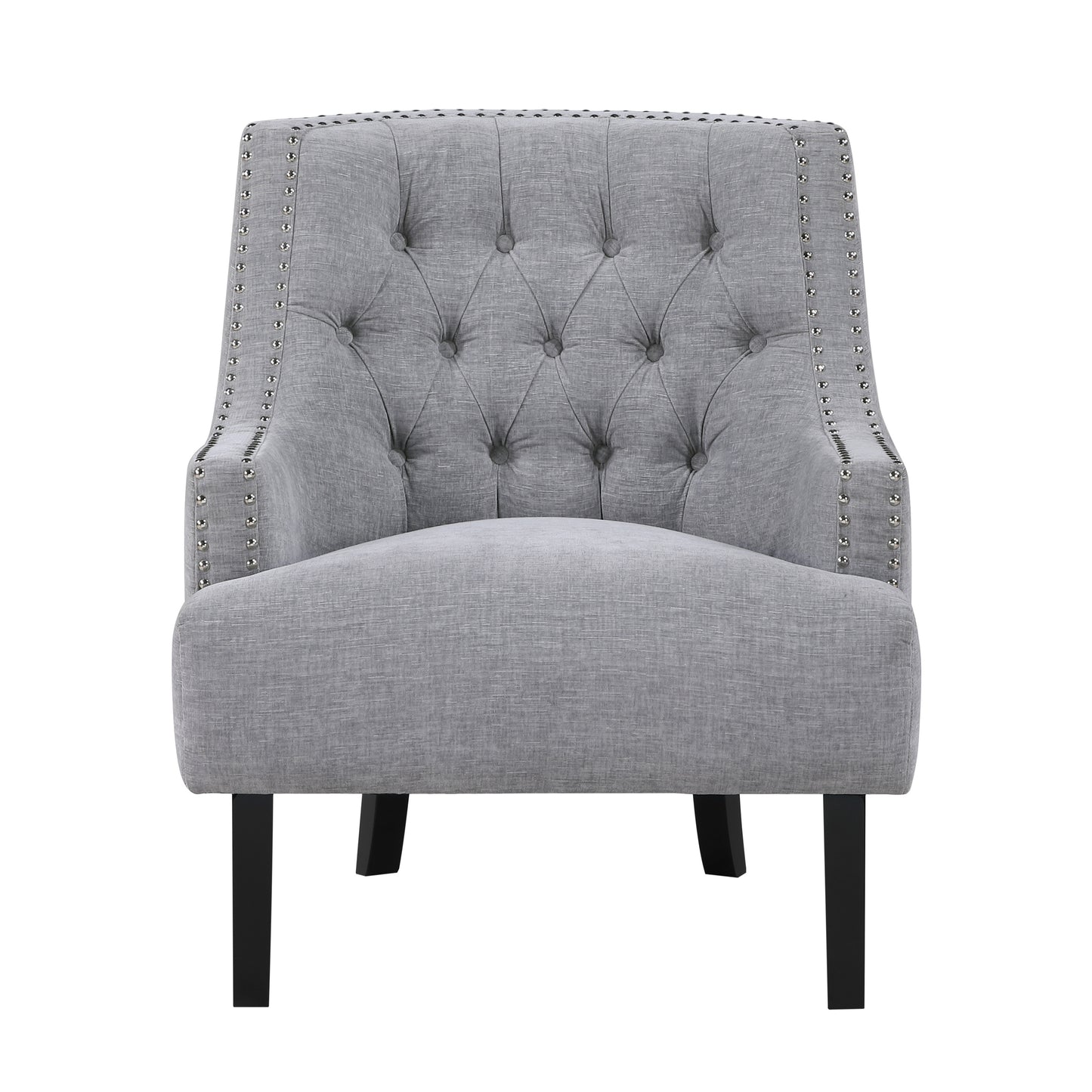 Modern Traditional Accent Chair Gray Chenille Upholstery Button-Tufted Solid Wood 1pc Living Room Furniture