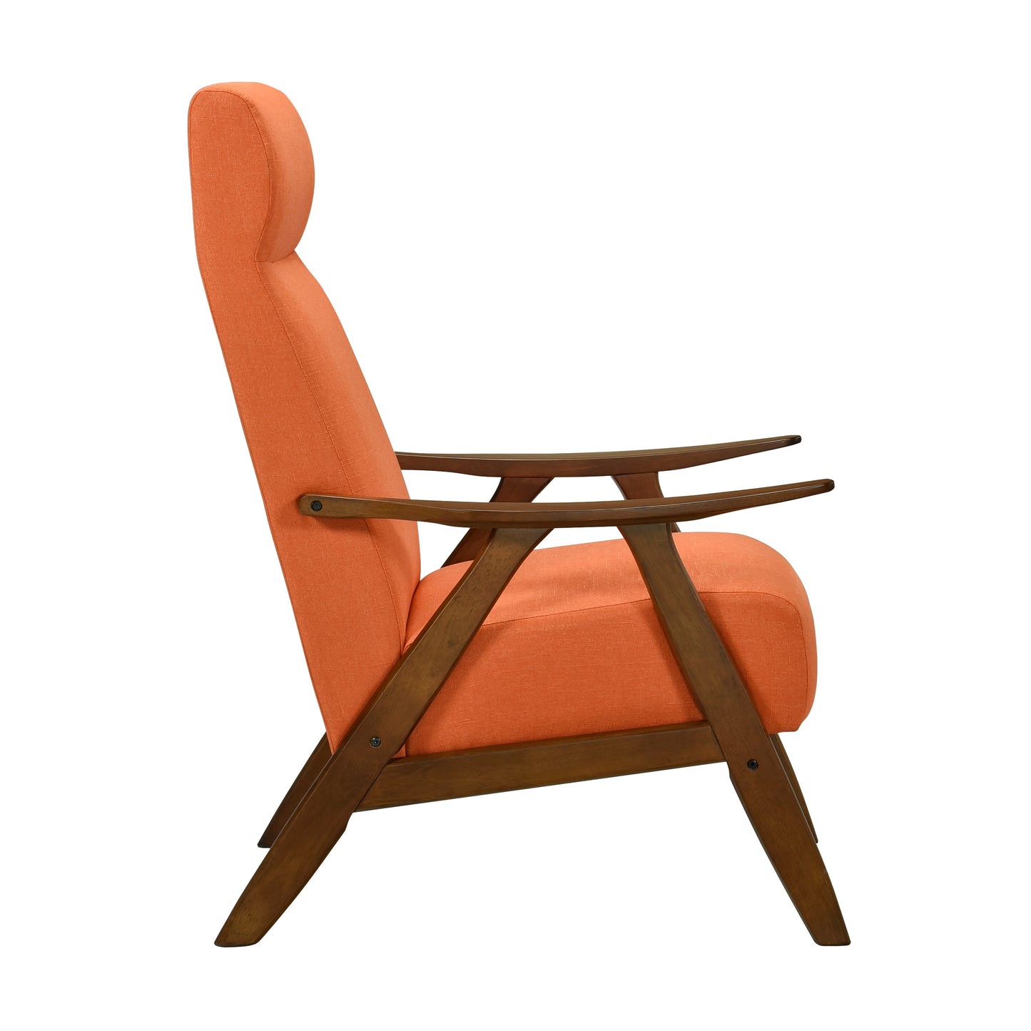 Modern Accent Chair 1pc Orange Fabric Upholstered High-Back Chair Cushion Seat and Back Walnut Finish Solid Wood Living Room Furniture