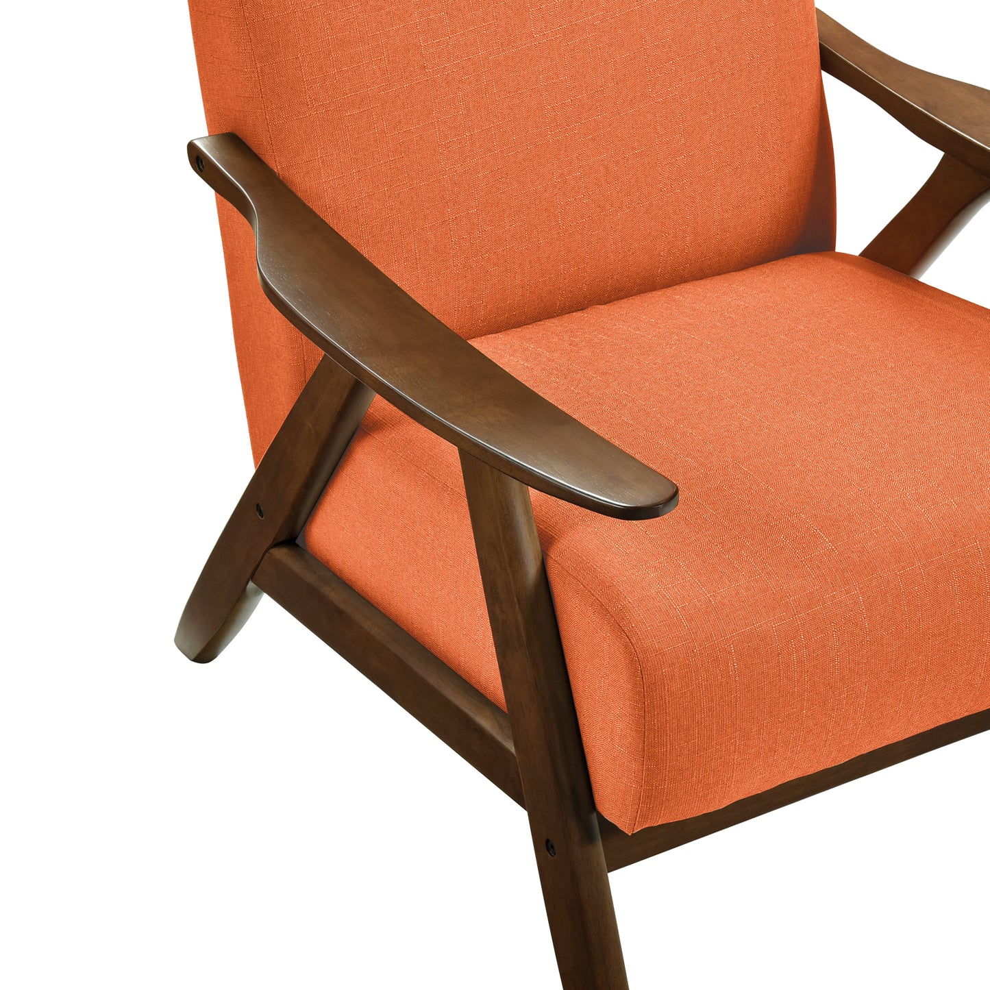 Modern Accent Chair 1pc Orange Fabric Upholstered High-Back Chair Cushion Seat and Back Walnut Finish Solid Wood Living Room Furniture