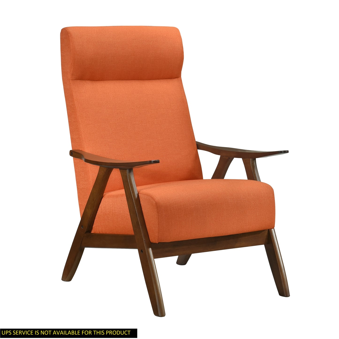 Modern Accent Chair 1pc Orange Fabric Upholstered High-Back Chair Cushion Seat and Back Walnut Finish Solid Wood Living Room Furniture