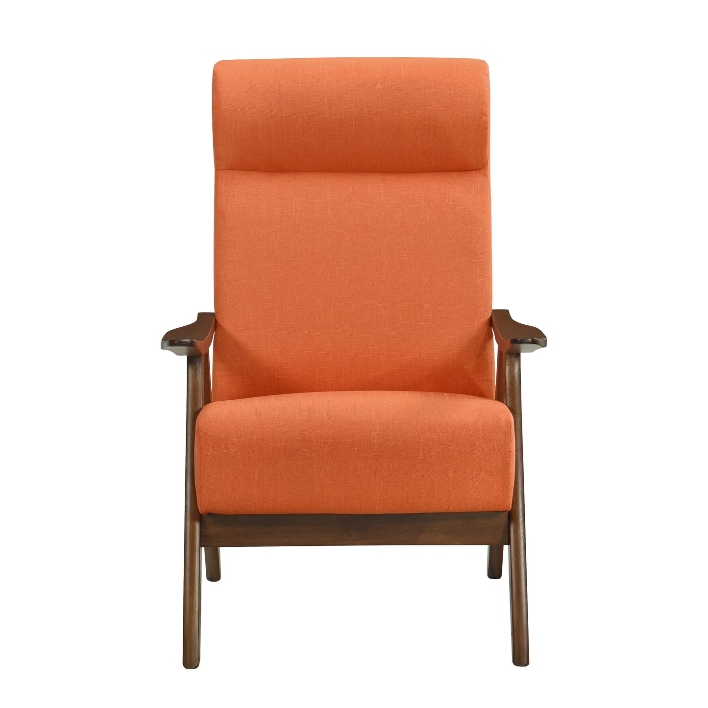 Modern Accent Chair 1pc Orange Fabric Upholstered High-Back Chair Cushion Seat and Back Walnut Finish Solid Wood Living Room Furniture