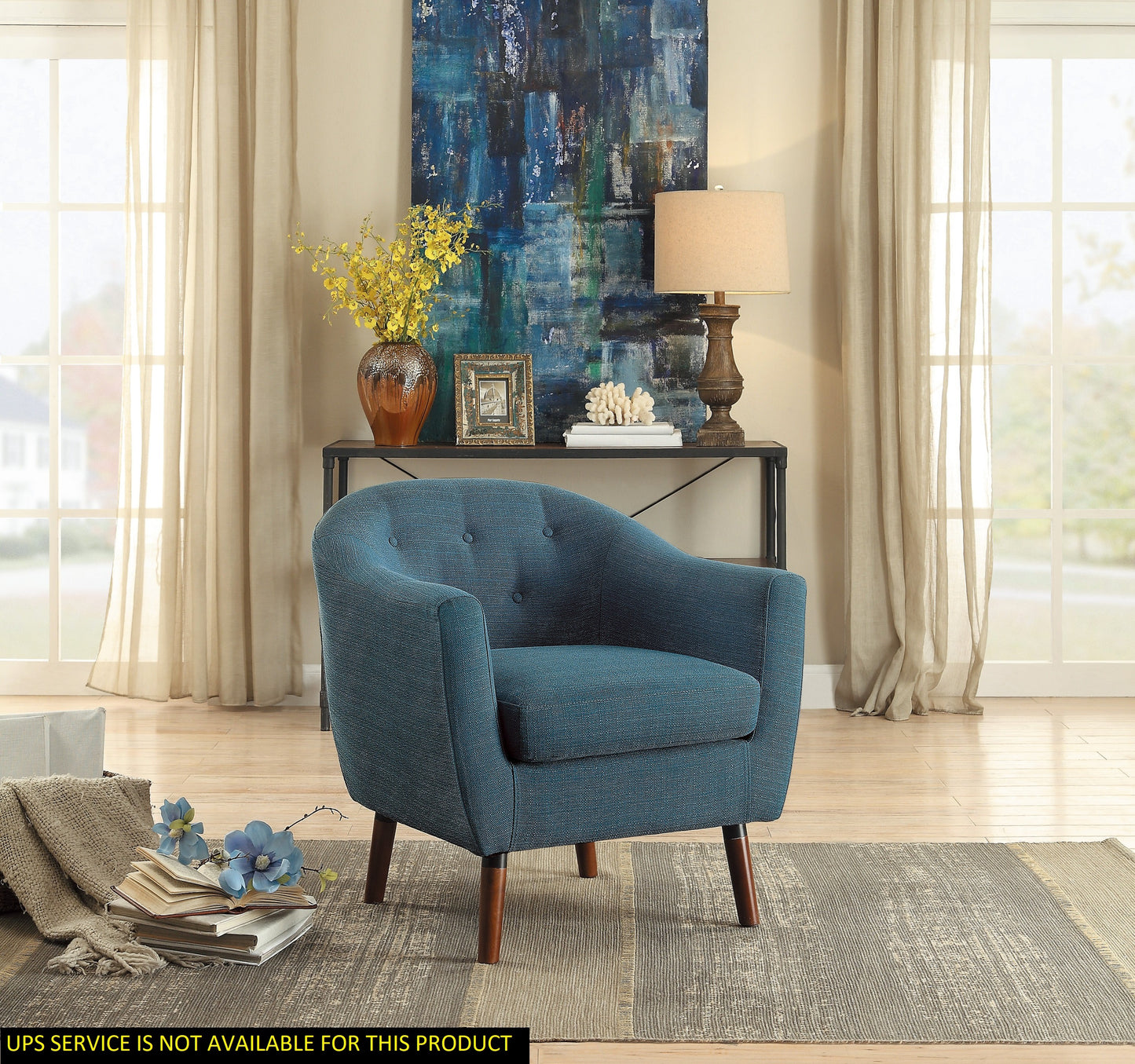 Blue Fabric Upholstered Accent Chair 1pc Espresso Finish Legs Button Tufted Solid Wood Furniture Living Room Chair