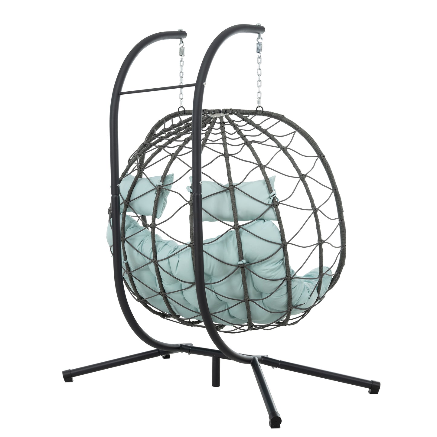 2 Persons Egg Chair with Stand Indoor Outdoor Swing Chair Patio Wicker Hanging Egg Chair Hanging Basket Chair with Stand for Bedroom Living Room Balcony