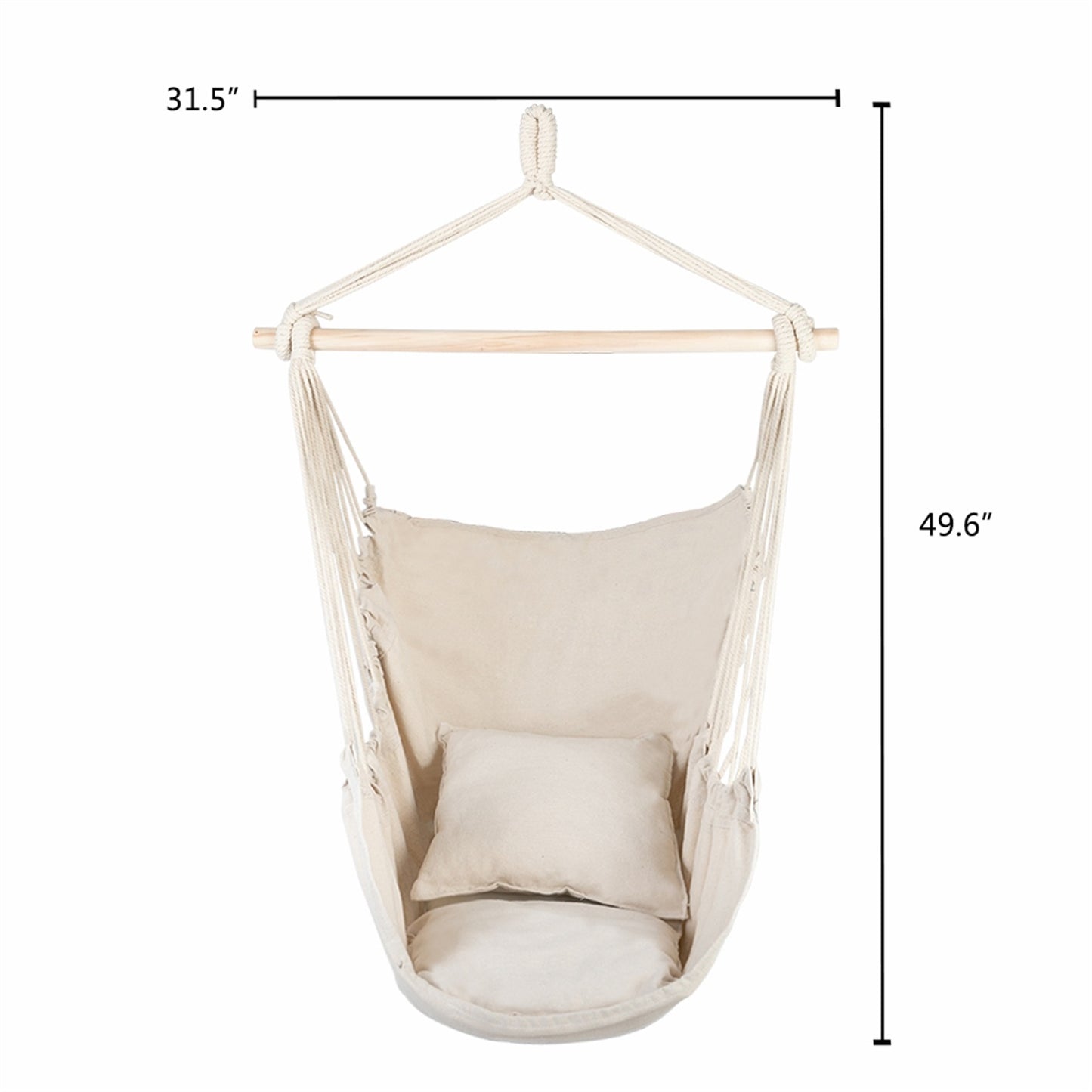 Hammock Chair Distinctive Cotton Canvas Hanging Rope Chair with Pillows Beige