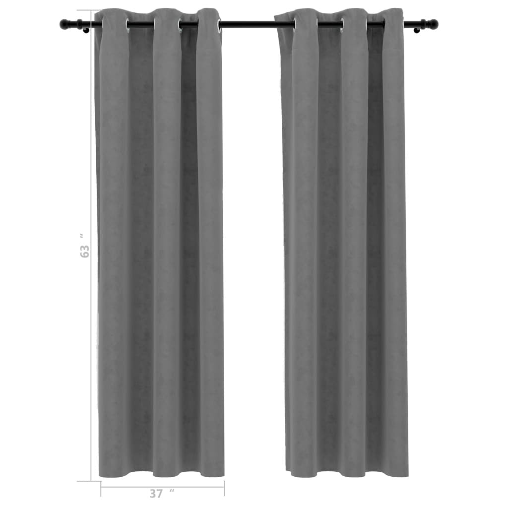 Blackout Curtains with Rings 2 pcs Gray 37"x63" Velvet