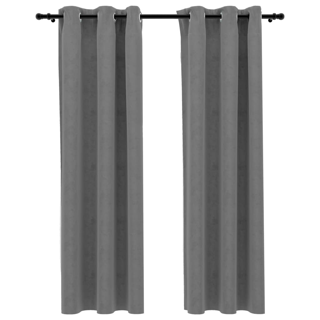 Blackout Curtains with Rings 2 pcs Gray 37"x63" Velvet