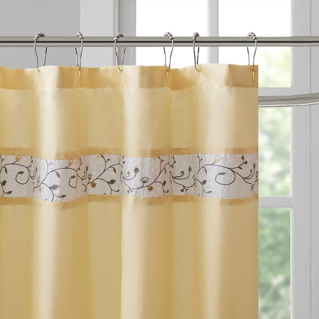 Faux Silk Embroidered Floral Shower Curtain