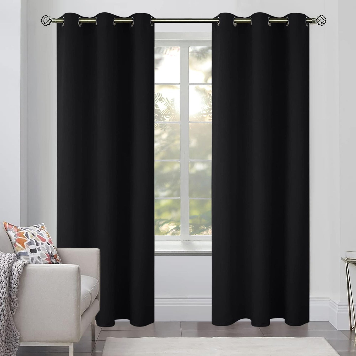 2 Panels Cozlo Blackout Curtains for Bedroom with Grommet Black Out Room Darkening Window Curtains Thermal Insulated Drapes 42x84 inch Black