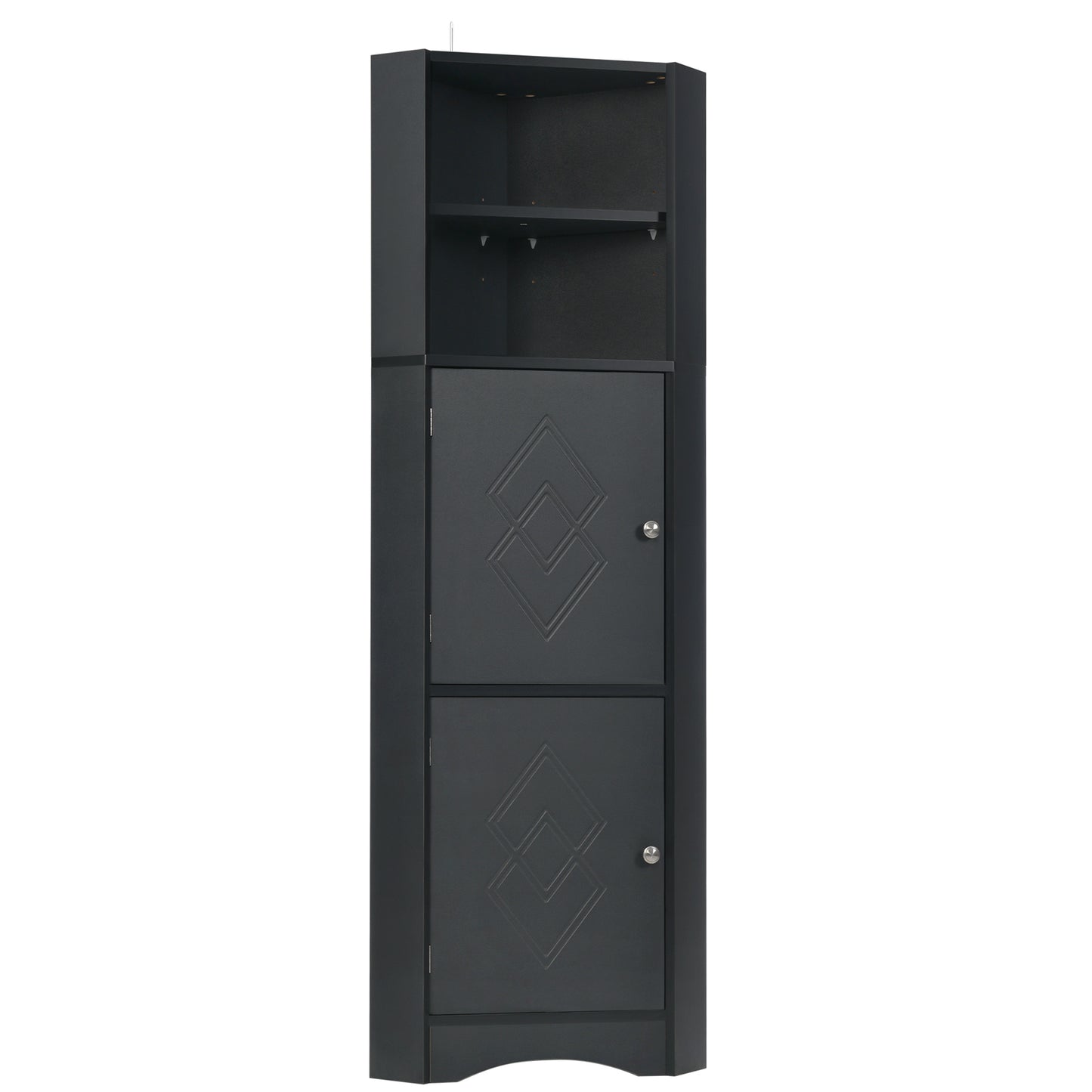 Tall Bathroom Corner Cabinet;  Freestanding Storage Cabinet with Doors and Adjustable Shelves;  MDF Board