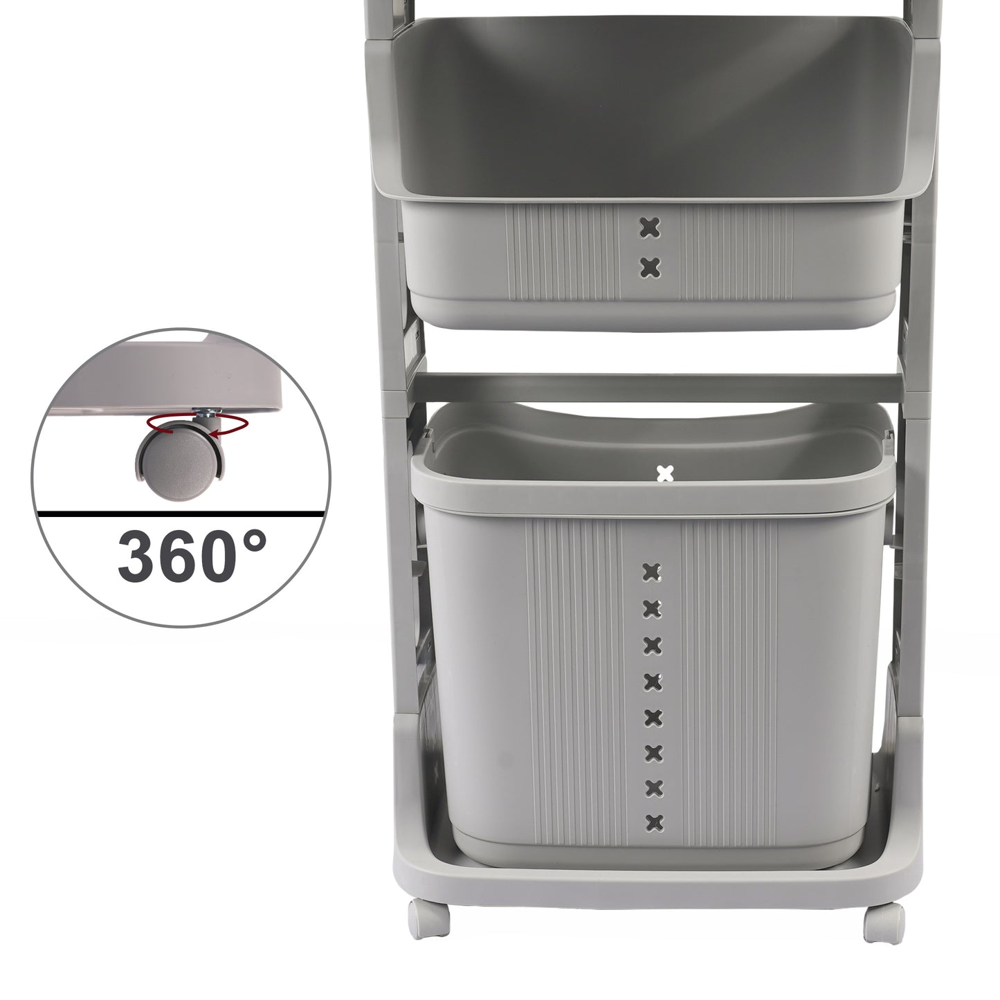 Laundry Basket Plastic Hamper 2-Tier Storage Sorter Hampers with Wheels for Kitchen Bedroom Bathroom Free Standing Storage Baskets Gray