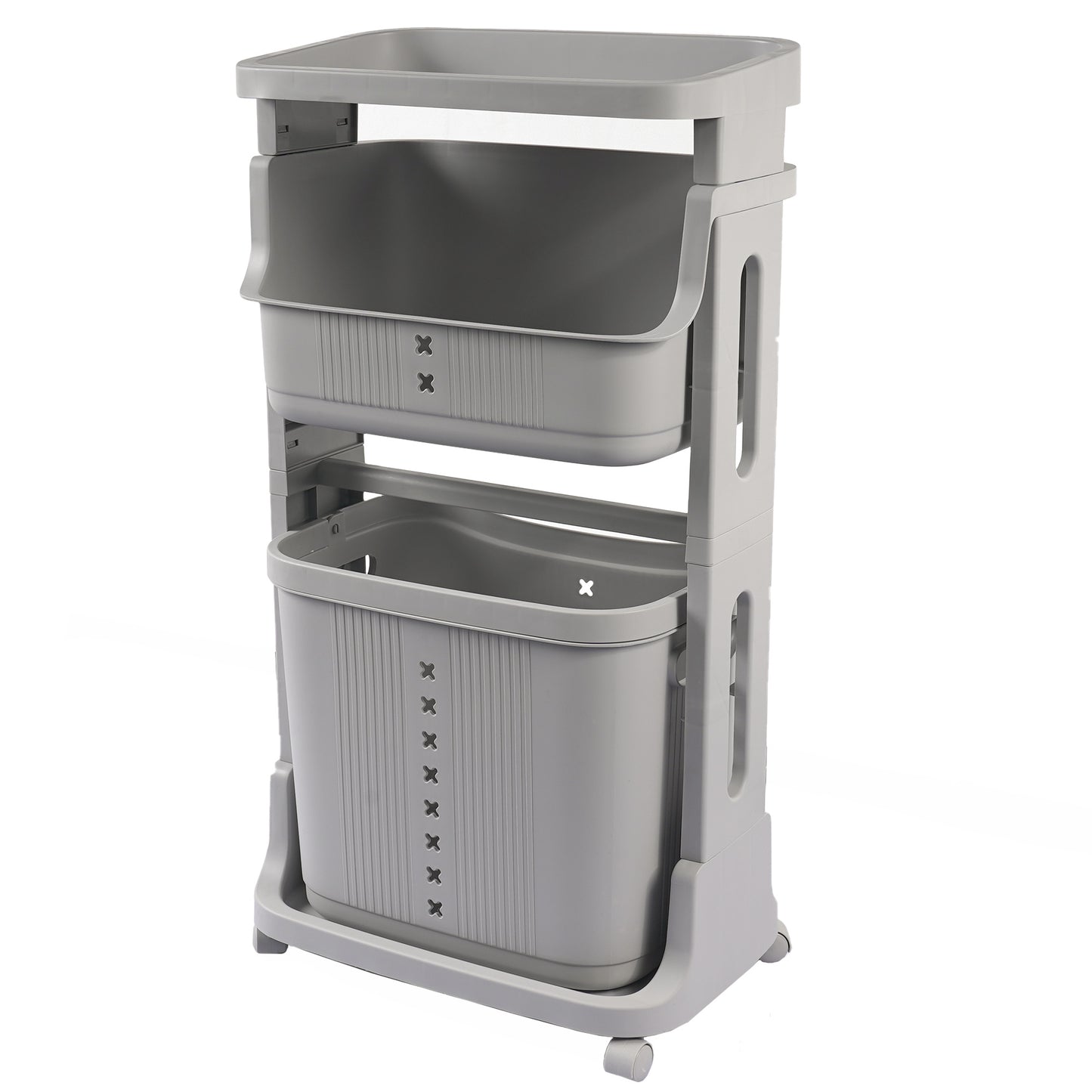 Laundry Basket Plastic Hamper 2-Tier Storage Sorter Hampers with Wheels for Kitchen Bedroom Bathroom Free Standing Storage Baskets Gray