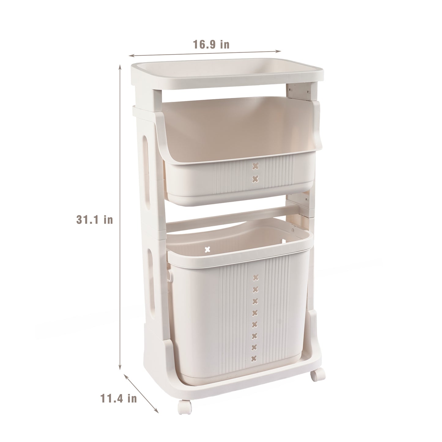 Laundry Basket Plastic Hamper 2-Tier Storage Sorter Hampers with Wheels for Kitchen Bedroom Bathroom Free Standing Storage Baskets Gray