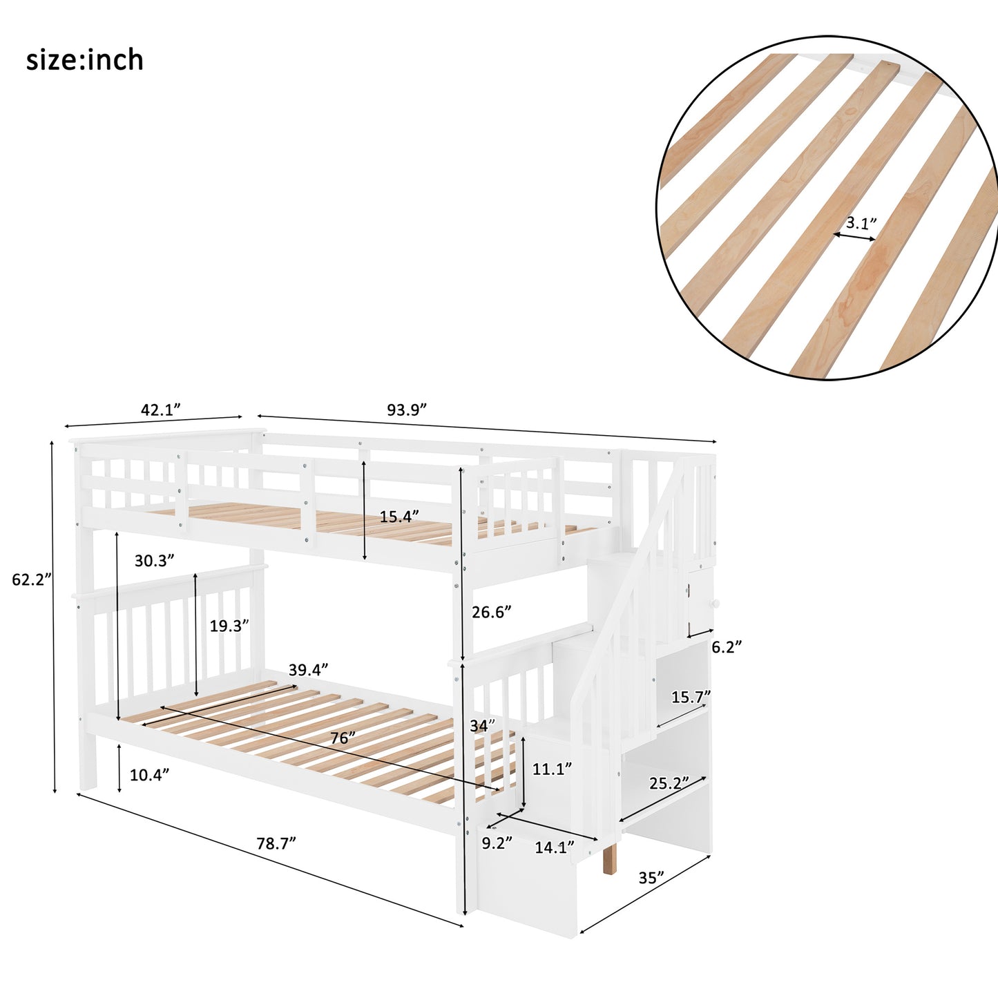 Stairway Twin-Over-Twin Bunk Bed with Storage and Guard Rail for Bedroom, Dorm