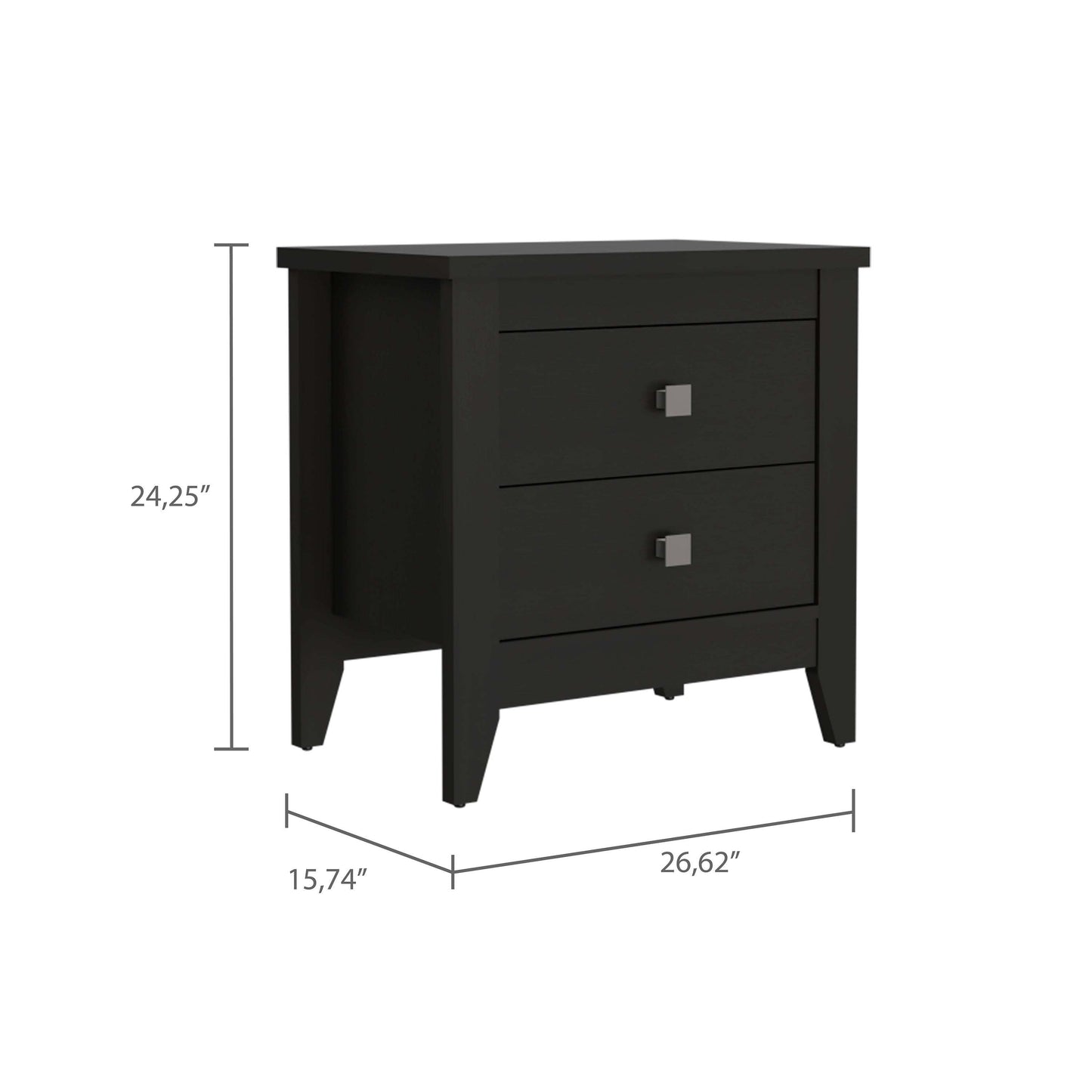 Breeze Four-Legged Modern Bedroom Nightstand, with Two Drawers, Black