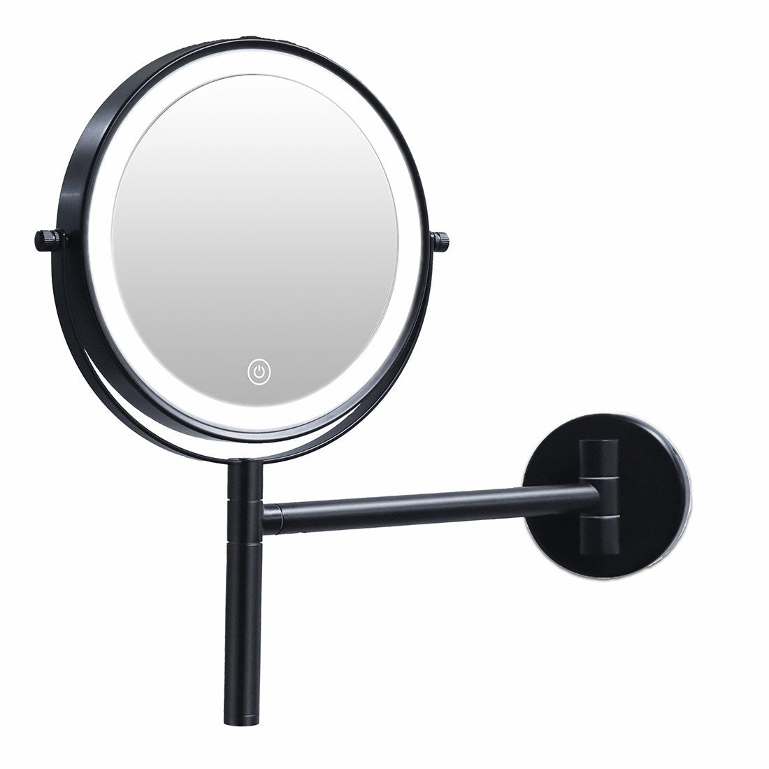 8 Inch 3 Colors LED Lighted, Wall Mounted Makeup Mirror, Double Sided 1X /10X HD Magnifying, 360° Swivel with Extension Arm, Bathroom Vanity Mirror(Black)