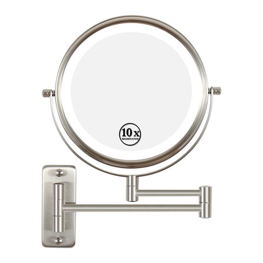 8 Inch Wall-Mounted Makeup Mirror, Double Sided 1x/10x Magnifying Makeup Mirror, 3 Colour Lights Touch Screen Dimmable Bathroom Mirror, 360° Swivel Vanity Mirror Built-In Battery