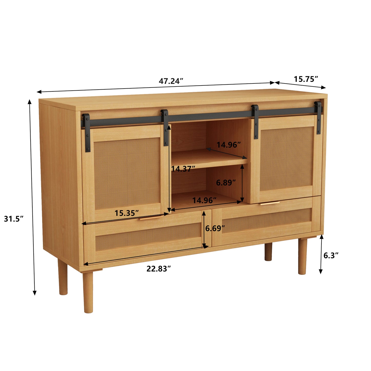 47.24 "Sliding Barn Door Storage Cabinet, TV Cabinet with 2 Drawers, for Living room Bedroom