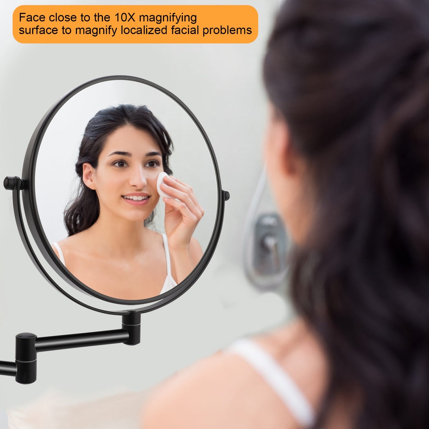 8 Inch Wall Mounted Makeup Vanity Mirror, Double Sided 1x/10x Magnifying Mirror, 360° Swivel with Extension Arm Bathroom Mirror