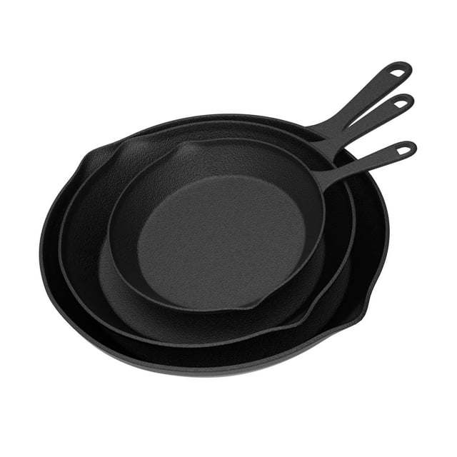 Frying Pans-Set of 3 Cast Iron Pre-Seasoned Nonstick Skillets in 10', 8', 6'