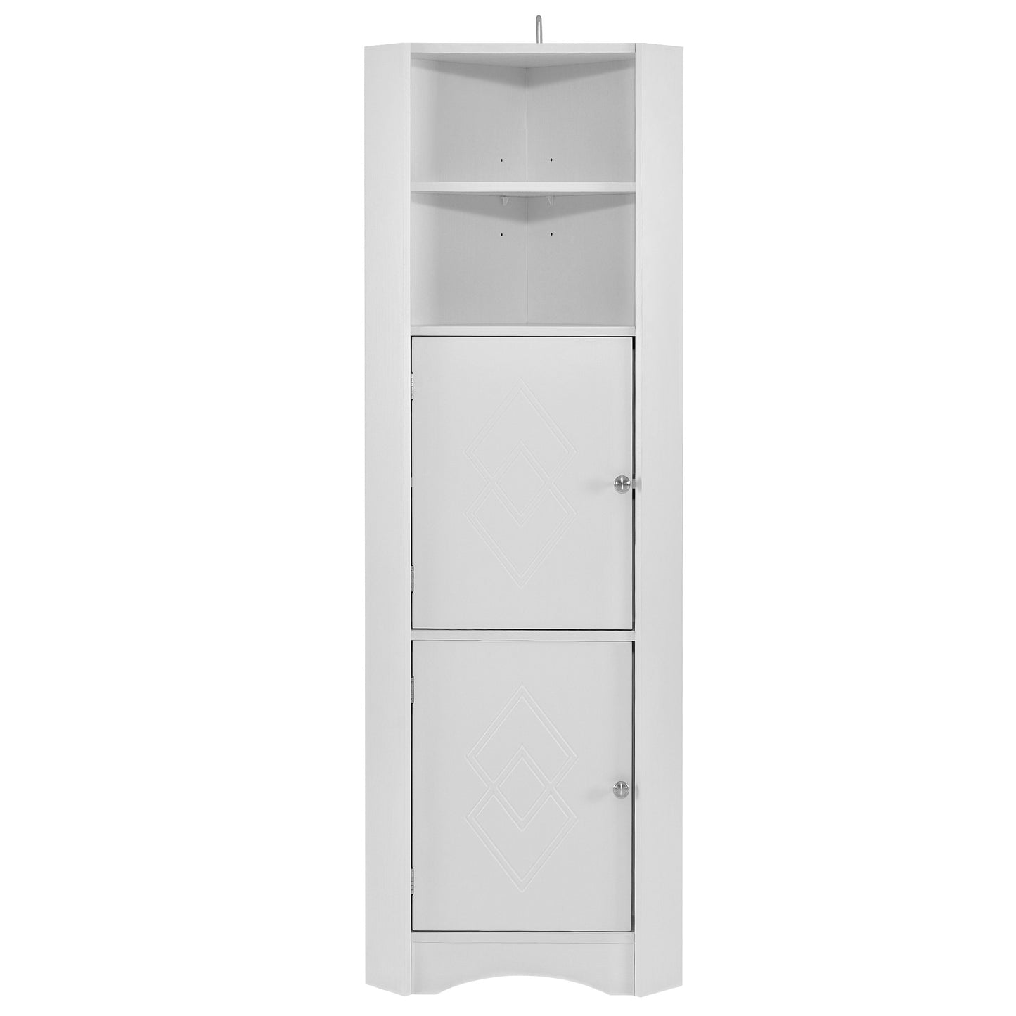 Tall Bathroom Corner Cabinet;  Freestanding Storage Cabinet with Doors and Adjustable Shelves;  MDF Board