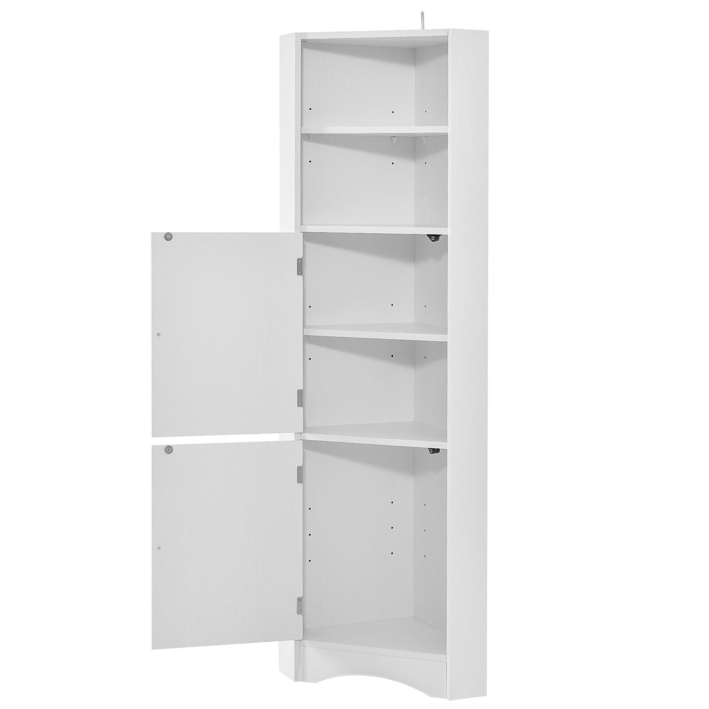 Tall Bathroom Corner Cabinet;  Freestanding Storage Cabinet with Doors and Adjustable Shelves;  MDF Board