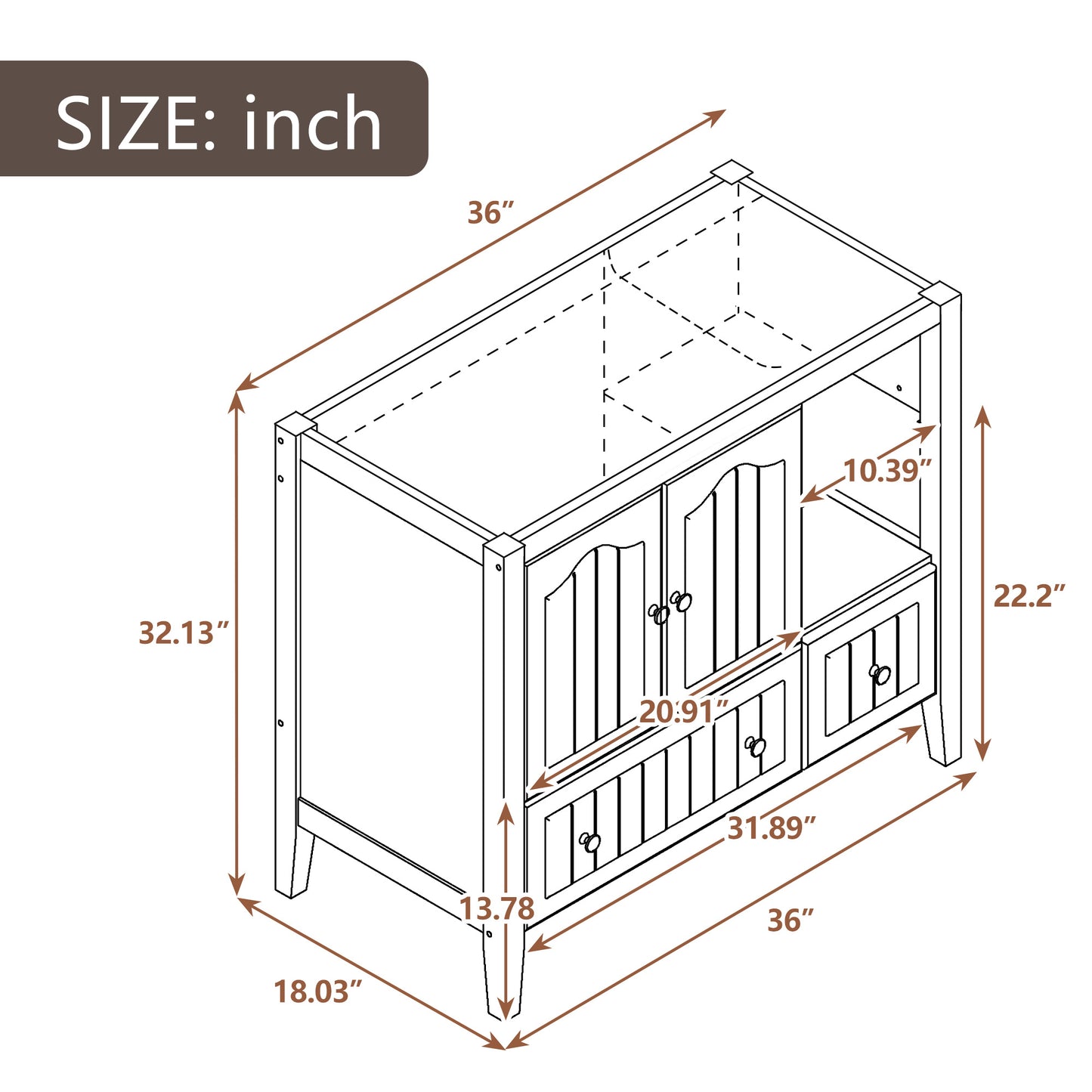 36" Bathroom Vanity Base Only;  Solid Wood Frame and MDF Boards