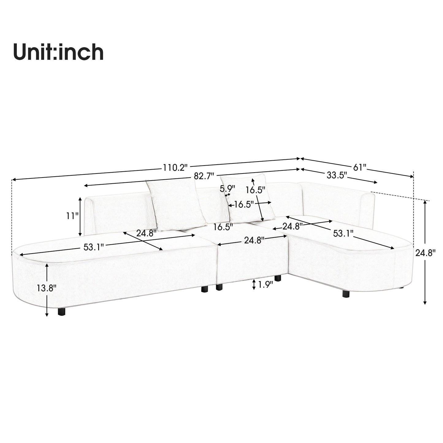 L-Shaped Sectional Luxury Modern Style Living Room Upholstery Sofa