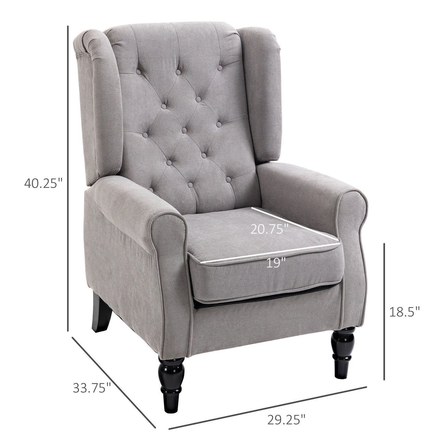 HOMCOM Button-Tufted Accent Chair with High Wingback, Rounded Cushioned Armrests and Thick Padded Seat, Grey