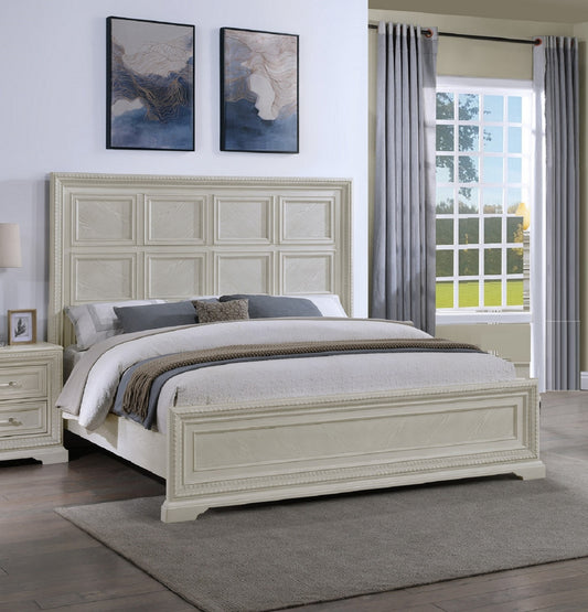 Transitional 1pc King Panel Bed Modern Aesthetics White / Cream Solid Wood Wooden Bedroom Furniture