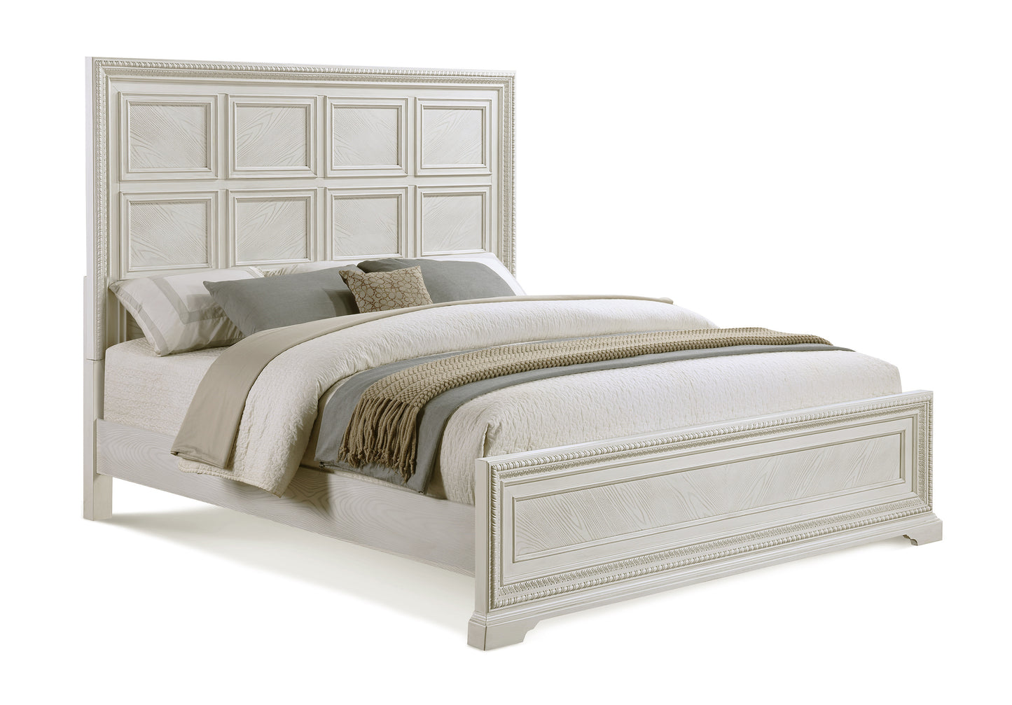 Transitional 1pc King Panel Bed Modern Aesthetics White / Cream Solid Wood Wooden Bedroom Furniture