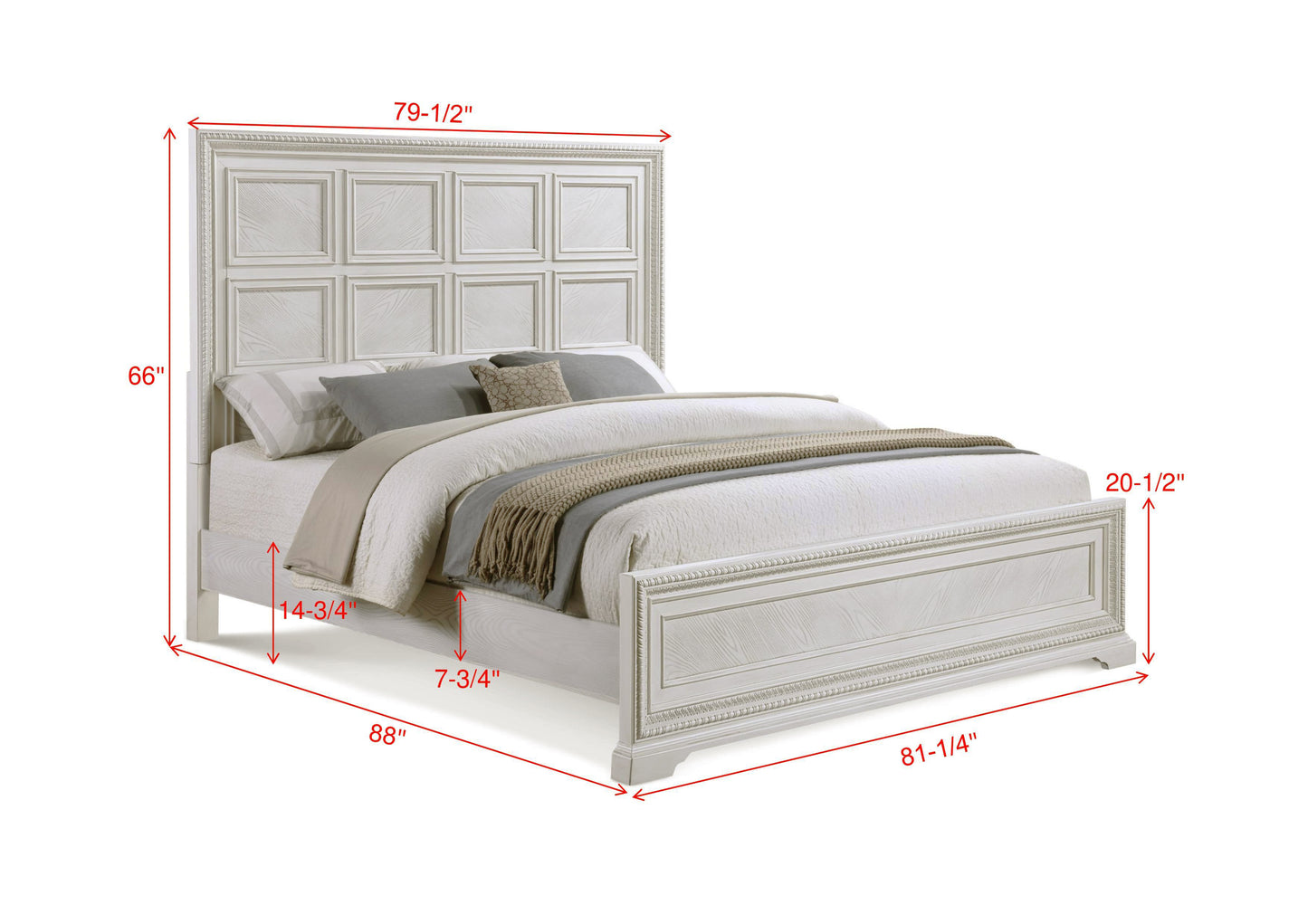 Transitional 1pc King Panel Bed Modern Aesthetics White / Cream Solid Wood Wooden Bedroom Furniture