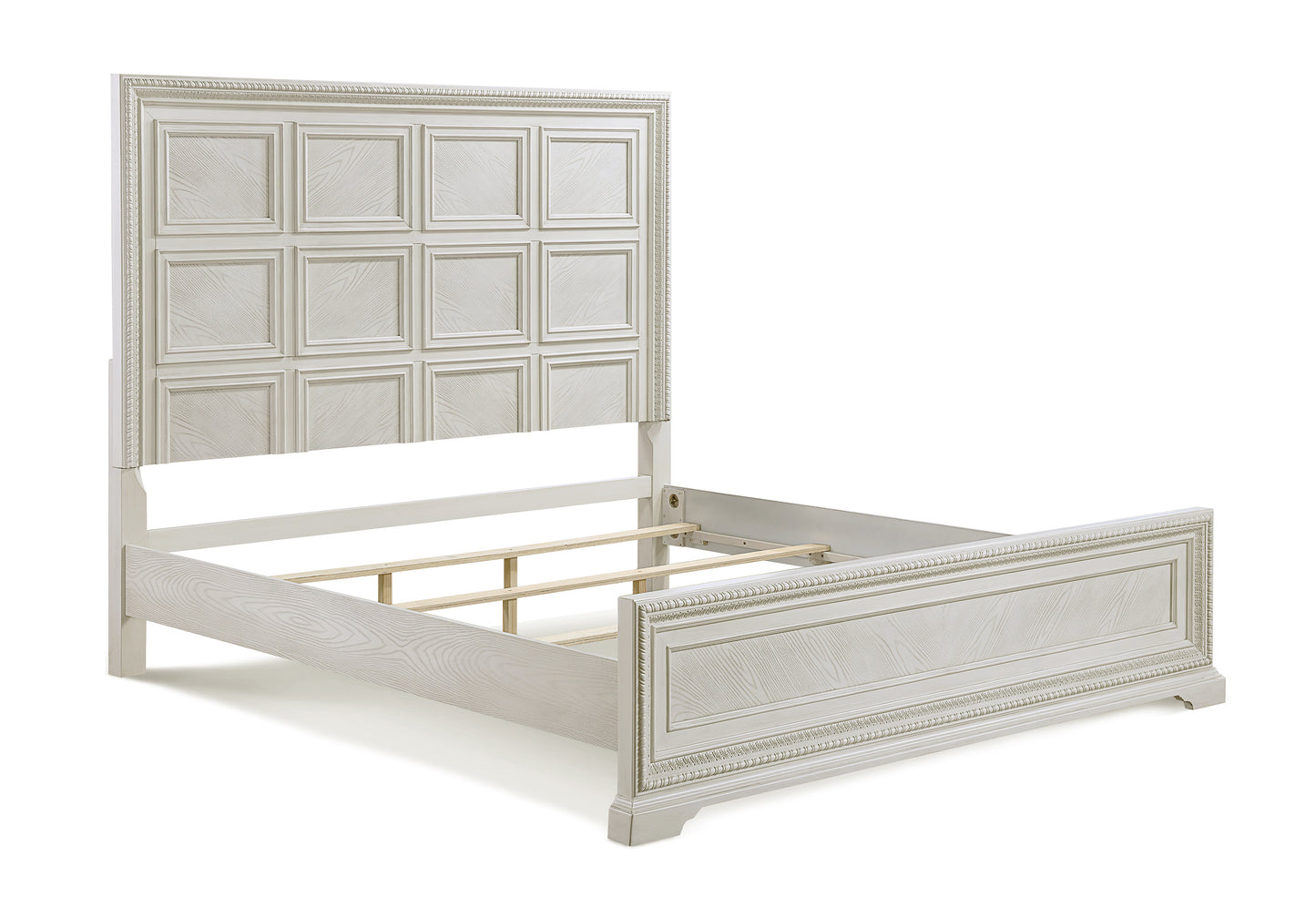 Transitional 1pc King Panel Bed Modern Aesthetics White / Cream Solid Wood Wooden Bedroom Furniture