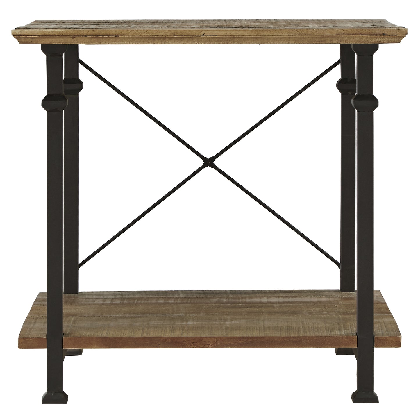 Vintage Industrial 1pc End Table with Lower Shelf Rustic Poplar Finish Solid Wood and Metal Living Room Furniture Modern Design