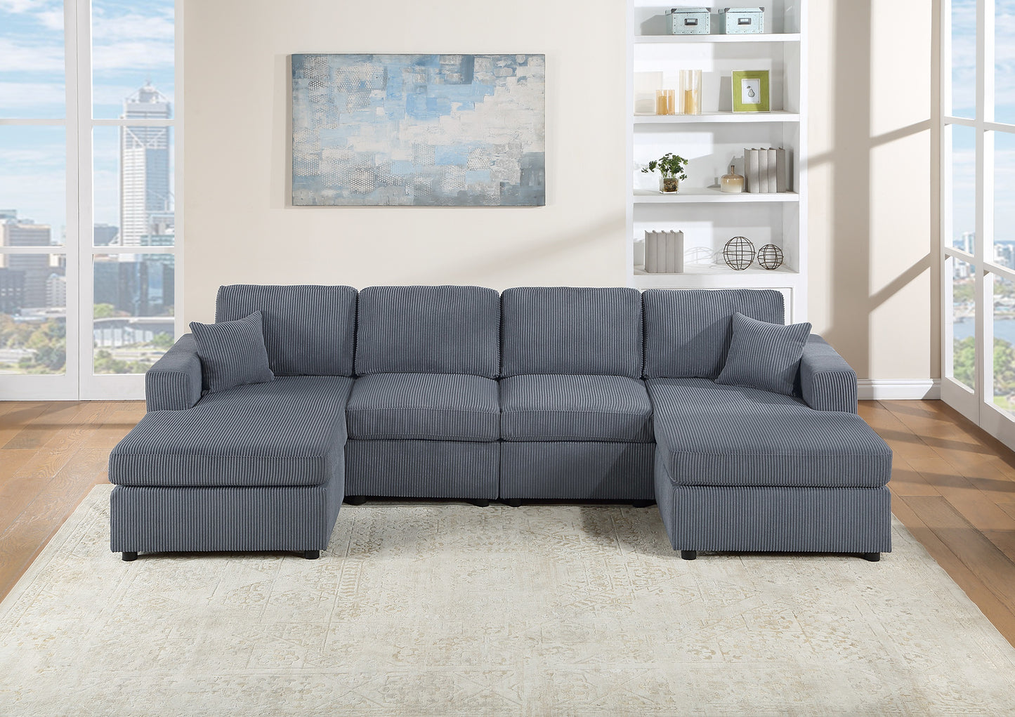 Stunning Modern Dark Gray 2pc Sectional Set Corduroy Couch LAF And RAF Chaise Armless Loveseat Living Room Furniture