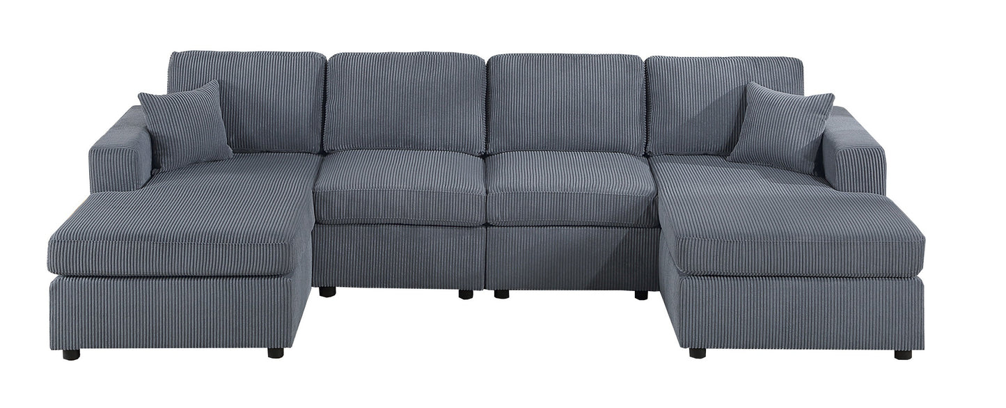 Stunning Modern Dark Gray 2pc Sectional Set Corduroy Couch LAF And RAF Chaise Armless Loveseat Living Room Furniture